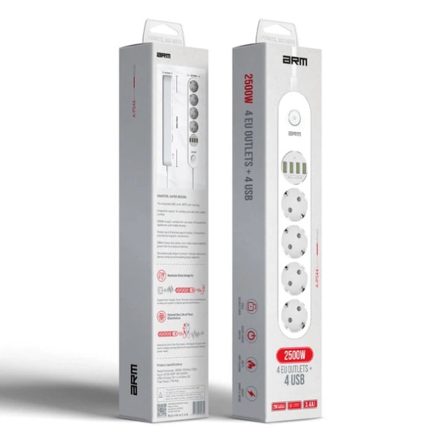 Мережевий подовжувач ArmorStandart A-PS44 (2m) (4USB / 4EU) (Білий) AR