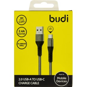 Кабель для зарядки та синхронізації Budi USB (2м) (Type-C) (Сірий) M8J197T (DC197T20H) U