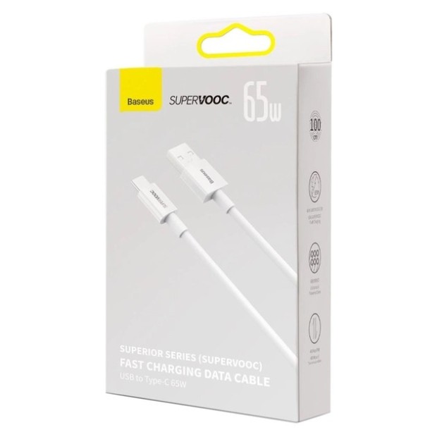 USB-кабель Baseus Superior (SUPERVOOC) 65W (1м) (Type-C) (Білий) CAYS000902