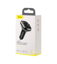 Baseus T Shaped S-13 36W QC3.0 2USB  /  QC4.0 1Type-C FM модульатор (Чорний) CCM..