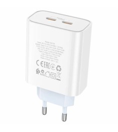 СЗУ-адаптер USB Borofone BA73A PD 35W (2Type-C) + кабель Type-C-Type-C (Белый)