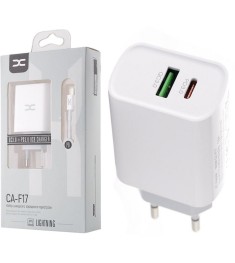 СЗУ-адаптер DC CA-F17 20W (1USB / 1Type-C) + кабель Type-C - Lightning (Белый) D..