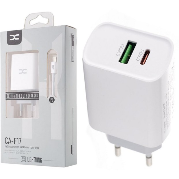 Мережевий адаптер DC CA-F17 20W (1USB  /  1Type-C) + кабель Type-C - Lightning (білий) D