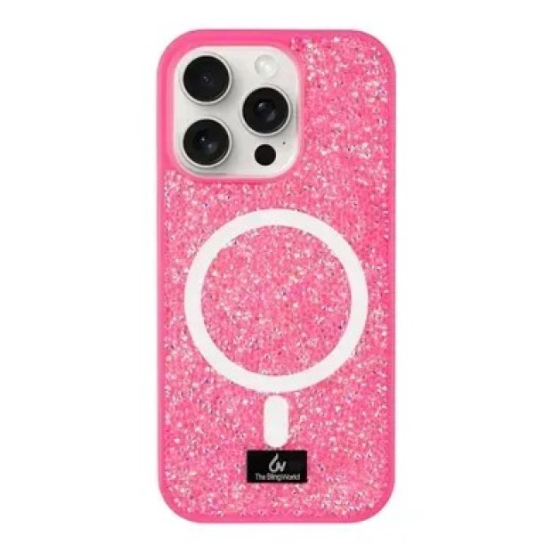 Чохол Bling World Rock Diamond MagSafe для iPhone 16 Pro Max (Яскраво-рожевий)