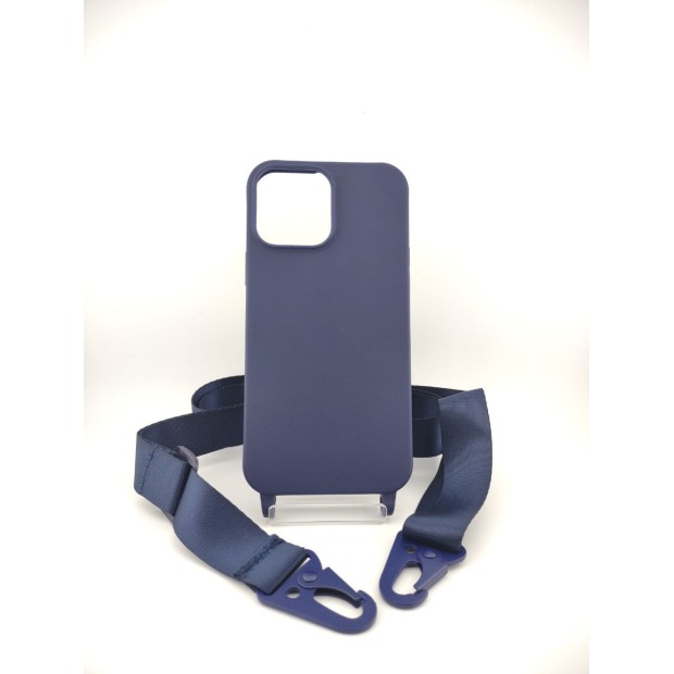Чехол Silicone Case Shoulder Strap Apple iPhone 13 Pro Max (Dark Blue)