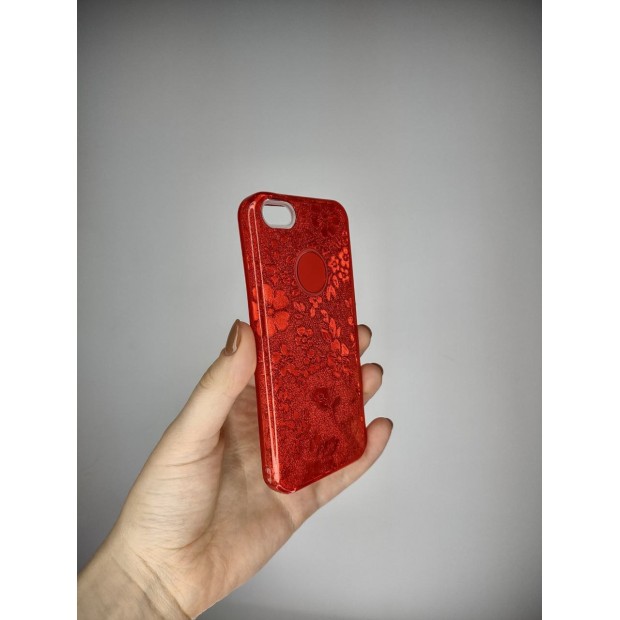 Силикон Glitter Apple iPhone 5 / 5s / SE (Red Flowers)