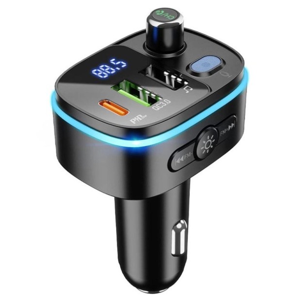 FM-модулятор Hoco E62 PD20W + QC3.0 2USB  /  1Type-C (Чорний) (Уцінка) (1 Категорія)