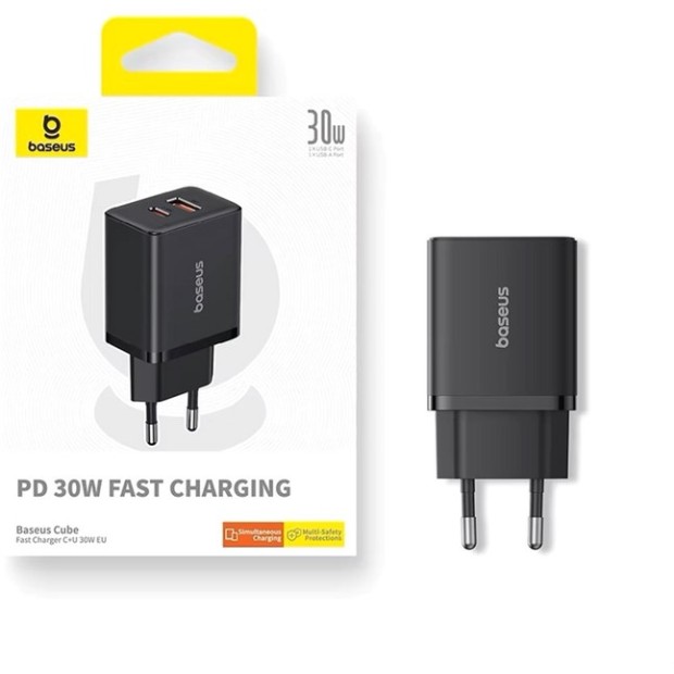 Зарядний адаптер Baseus Cube 30W (1 USB / 1 Type-C) (Чорний) P10111404113-00 Зарядний адаптер Baseus Cube 30W (1 USB / 1 Type-C) (Чорний) P10111404113-00