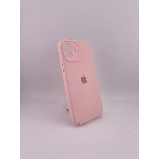 Силіконовий оригінальний круглий фірмовий чохол для Apple iPhone 12 (76) крейдяно-рожевий.