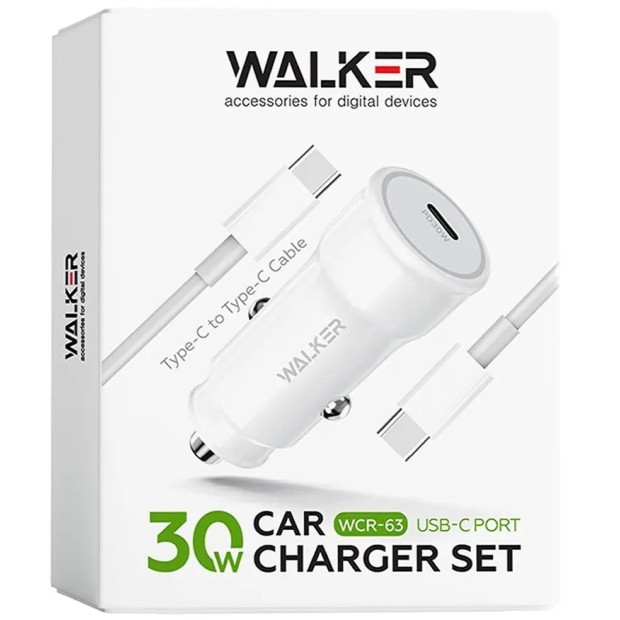 АЗУ-адаптер Walker WCR-63 PD30W (1Type-C) + кабель Type-C - Type-C (Белый)