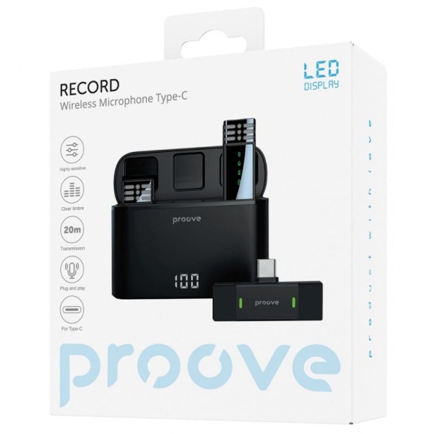 Беспроводной микрофон петличный Proove Record (Type-C / Lightning) (Black)