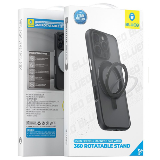 Накладка Blueo Skin Friendly 360 Rotatable Stand with MagSafe Apple iPhone 16 Pro Max (Black), Харьков, Киев, Украинга