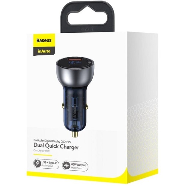 Baseus Particular Digital Display 65W Power Adapter (1USB  /  1Type-C) + Cable (Dark Grey) TZCCKX-0G