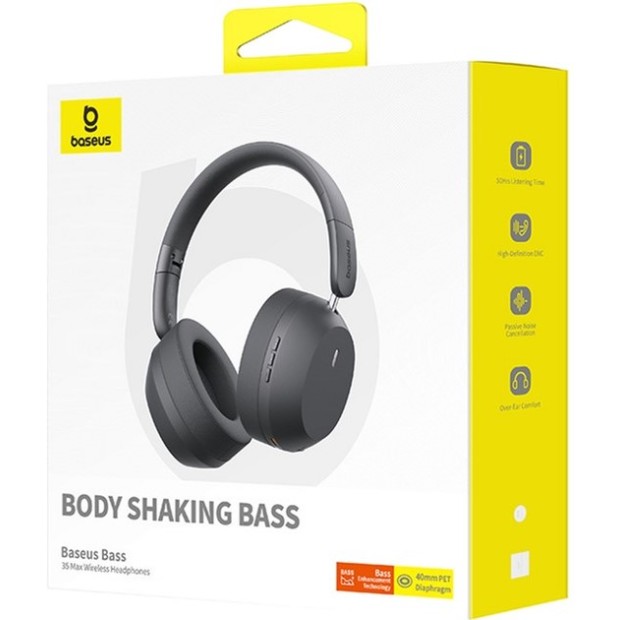 Беспроводные накладные наушники-гарнитура Baseus Bass 35 Max (Gray)