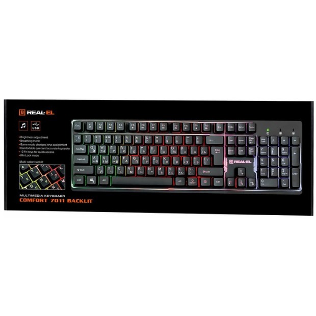 Клавиатура проводная игровая REAL-EL Comfort 7011 Backlit RGB (Чёрный)