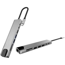 Переходник USB HUB XoKo AC-550 8in1 (Type-C to RJ45/HDMI/2USB3.0/TF/SD/2Type-C) (Серый) XK-AC550-SL
