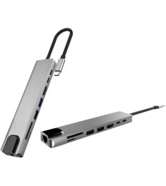 Переходник USB HUB XoKo AC-550 8in1 (Type-C to RJ45/HDMI/2USB3.0/TF/SD/2Type-C) ..