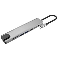 Переходник USB HUB XoKo AC-550 8in1 (Type-C to RJ45/HDMI/2USB3.0/TF/SD/2Type-C) (Серый) XK-AC550-SL