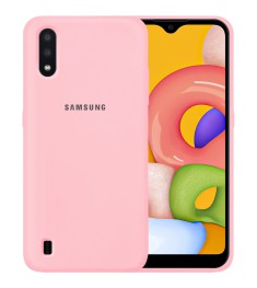 Рожевий силіконовий чохол Original 360 з логотипом для Samsung Galaxy A01 (2020)..