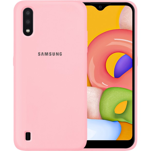 Рожевий силіконовий чохол Original 360 з логотипом для Samsung Galaxy A01 (2020).