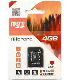Карта памяти Mibrand MicroSDHC 4Gb (Class 6) + SD-адаптер