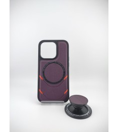 Чехол Leather Magsafe Case with PopSocket Apple IPhone 14 Pro (Dark Purple)