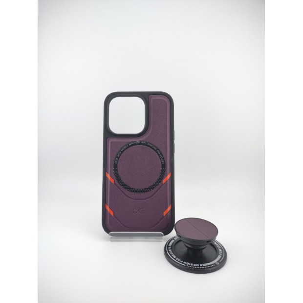 Чехол Leather Magsafe Case with PopSocket Apple IPhone 14 Pro (Dark Purple)