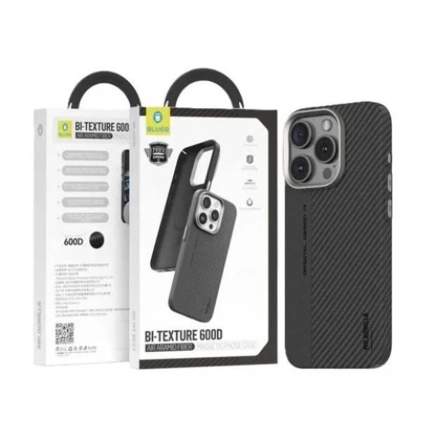 Накладка Blueo Bi-Texture Air Aramid Fiber MagSafe Apple iPhone 16 (Black/Grey)