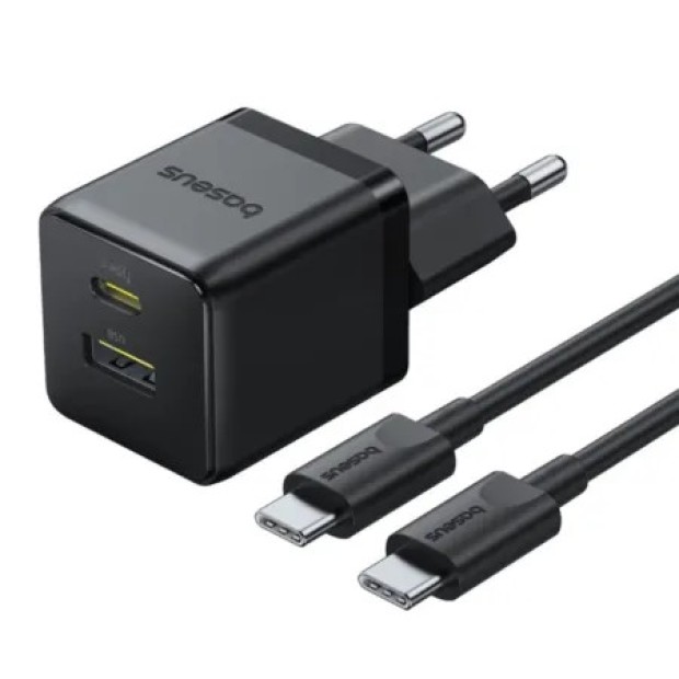 Зарядний пристрій-адаптер Baseus Palm 30W PD (1 Type-C / 1 USB) + кабель Type-C - Type-C (Чорний) P1011160A113-01.