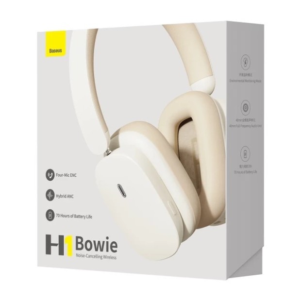 Беспроводные накладные наушники-гарнитура Baseus Bowie H1i Noise-Cancelling (White)