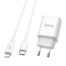 СЗУ-адаптер USB Hoco C71A Star PD3.0 Type-C + Lightning-кабель (Белый)