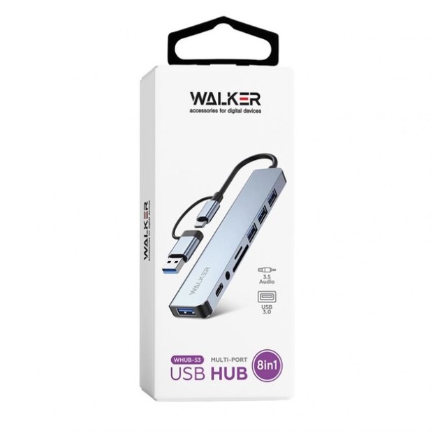 Переходник USB HUB Walker WHUB-53 8in1 (Type-C/USB 3.0)