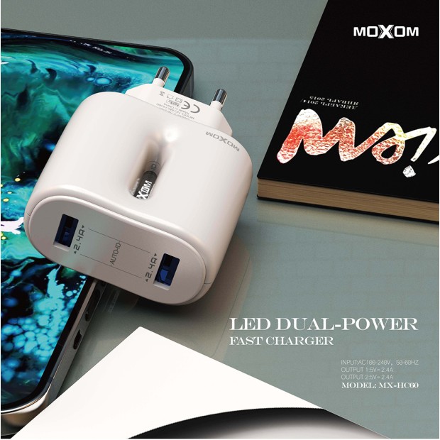 СЗУ-адаптер Moxom HC-60 + Type-C-кабель (Белый)