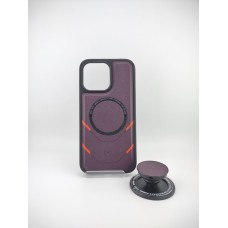 Чехол Leather Magsafe Case with PopSocket Apple IPhone 14 Pro Max (Dark Purple)