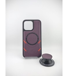 Чехол Leather Magsafe Case with PopSocket Apple IPhone 14 Pro Max (Dark Purple)