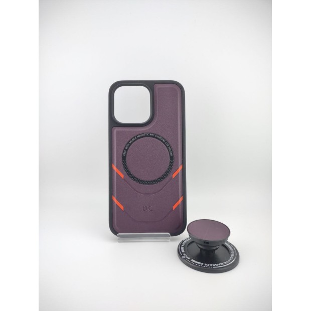 Чехол Leather Magsafe Case with PopSocket Apple IPhone 14 Pro Max (Dark Purple)