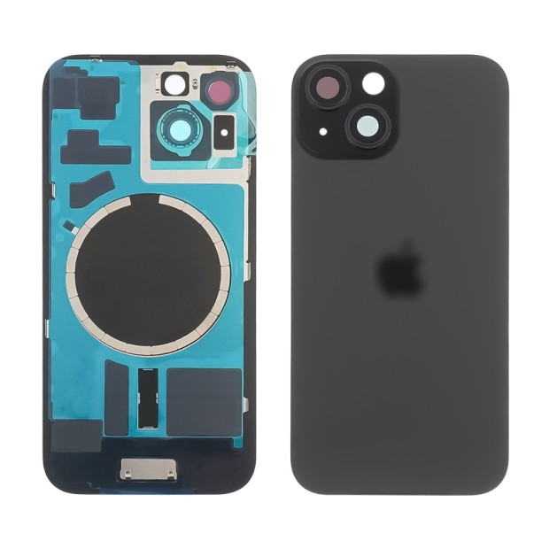 Заднее стекло корпуса для Apple iPhone 15 Black (чёрное) с рамкой и стеклом камеры