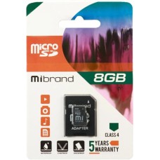 Карта памяти Mibrand MicroSDHC 8Gb (Class 4) + SD-адаптер