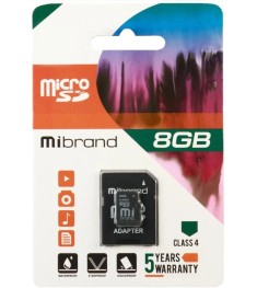 Карта памяти Mibrand MicroSDHC 8Gb (Class 4) + SD-адаптер