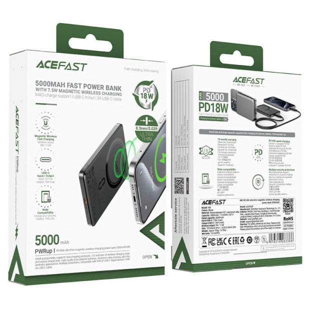Беспроводной аккумулятор Acefast M8 PD 18W 5000mAh (Black)