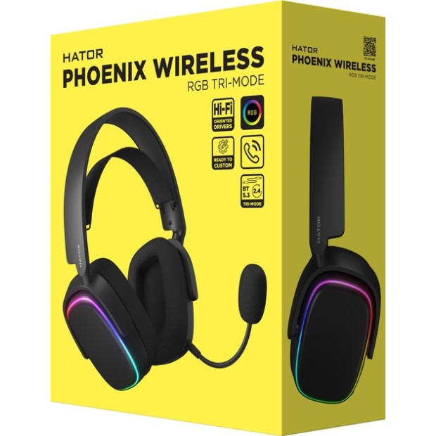 Беспроводные накладные наушники-гарнитура Hator Phoenix RGB Tri-mode (Black) (HTA-870)