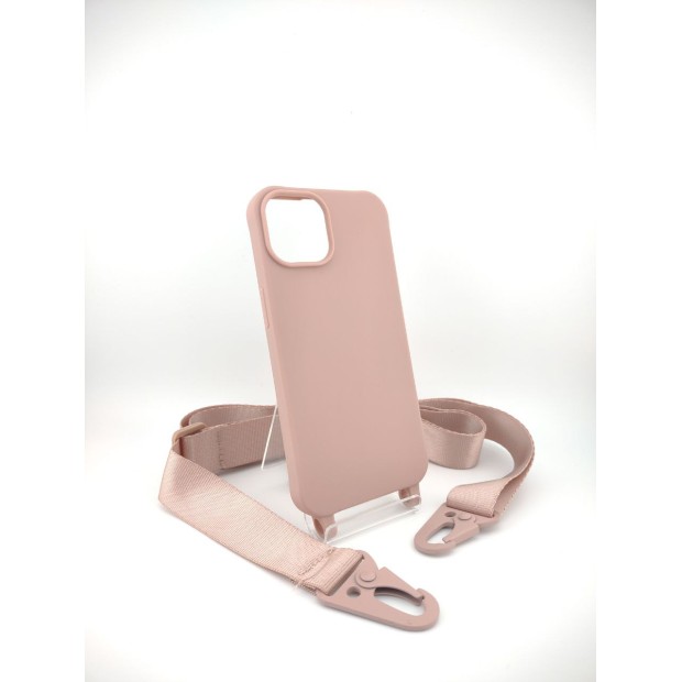 Чехол Silicone Case Shoulder Strap Apple iPhone 14 (Pink Sand)