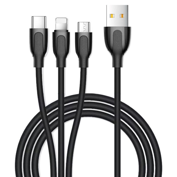 USB-кабель Joyroom S-M355 3 в 1 (Lightning / MicroUSB / Type-C) (Чёрный)