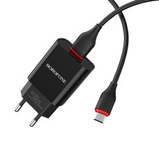 СЗУ-адаптер USB Borofone BA20A 2.1A + MicroUSB-кабель (Чёрный)