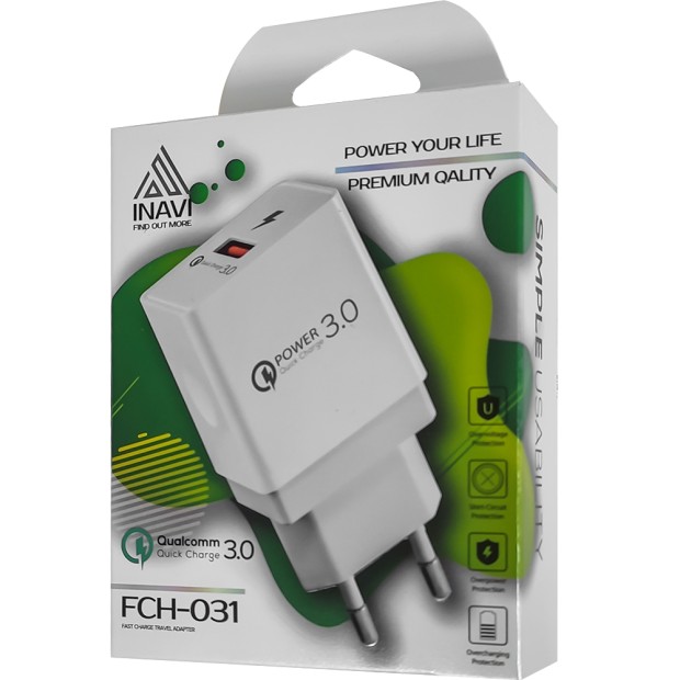 СЗУ-адаптер USB iNavi FCH-031 1USB 2.4A QC3.0 18W (Белый)