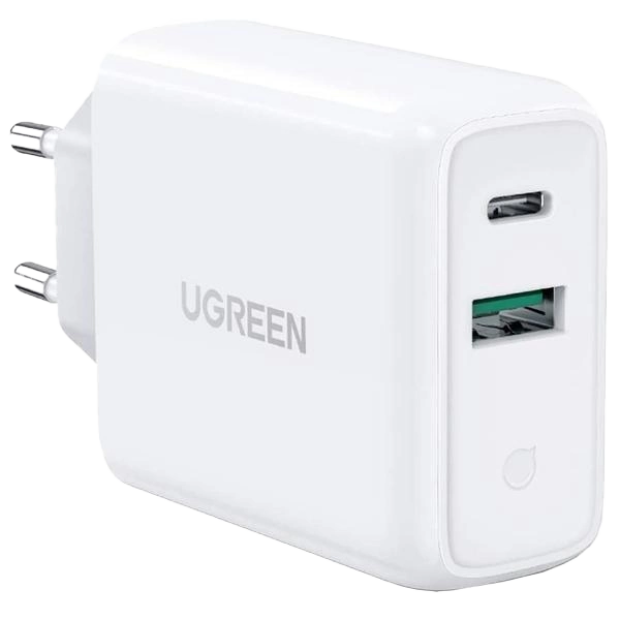 СЗУ-адаптер UGREEN CD170 38W QC3.0 (1USB/1Type-C) (White)