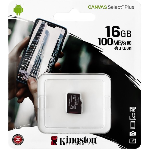 Карта памяти Kingston Canvas Select Plus MicroSDHC 16Gb (UHS-1) (Class 10)