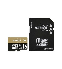 Карта памяти Verico MicroSDHC 16Gb Class 10 + SD Adapter