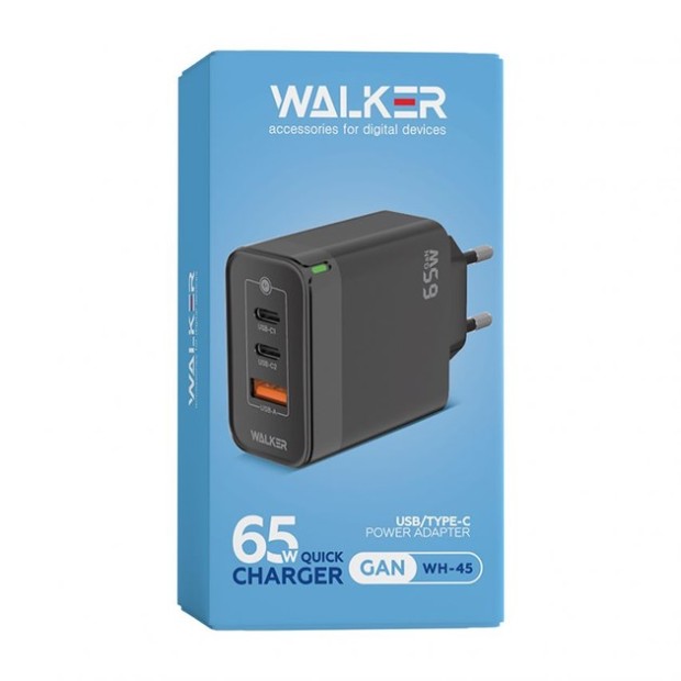 СЗУ-адаптер Walker WH-45 65W GAN (1USB / 2Type-C) (Чёрный)