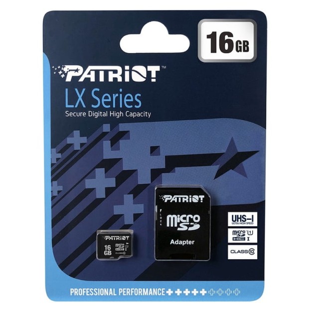 Карта памяти Patriot LX Series MicroSDHC 16Gb (UHS-1) (Class 10) + SD-адаптер